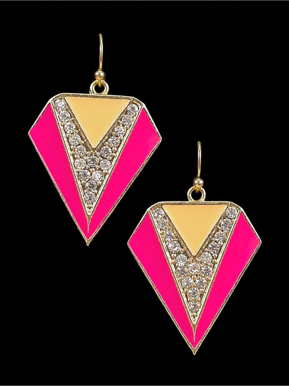 Vintage Pink Cream Gold Tone Geometric Pierced Dangle Statement Earrings